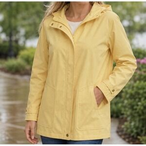 Gallery Rain Jacket Womens Medium Yellow Hooded Windbreaker Full Zip Lightweight
